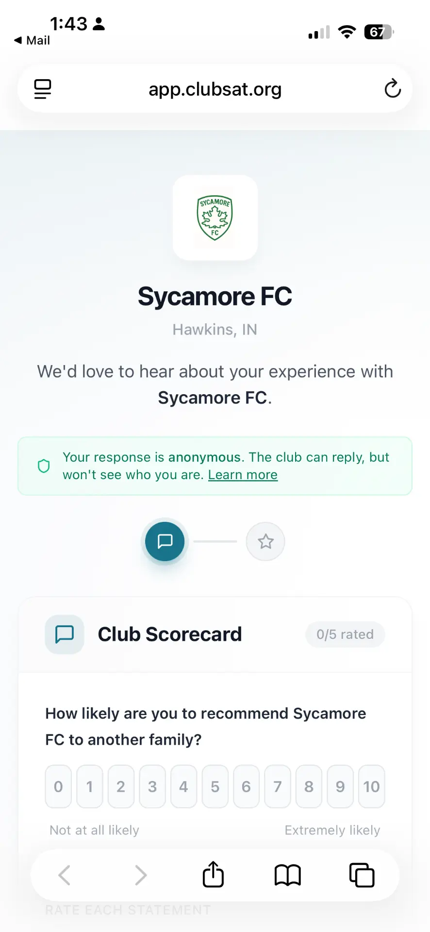 ClubSat parent survey on a phone
